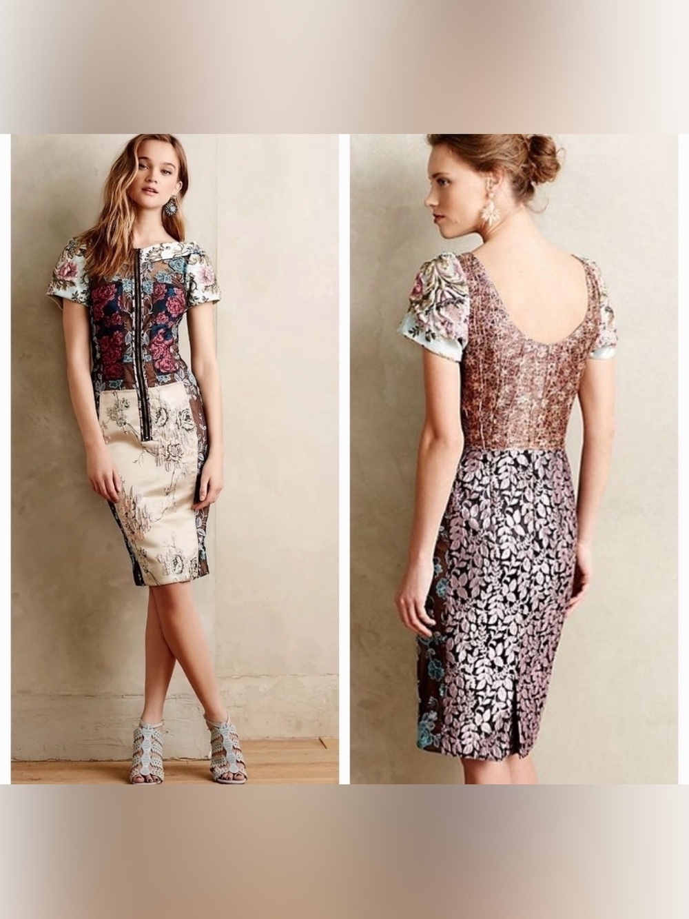 Beguile By Byron Lars Pierced Brocade Dress With BELT Sz 6 - Picture 5 of 9